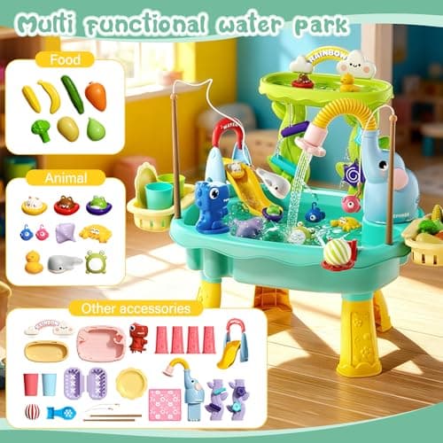 Poruary 2027 Upgraded Toddler Sand Water Table Toy with Electric Water Pump, Kids Sand Water with Faucet/Play Food Accessories/Fishing Toy, Kitchen Play Sink Toys for Girl Boy Age 3+ (Blue) - Thumbnail 3