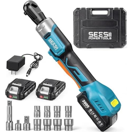 Seesii 3/8" Cordless Electric Ratchet Wrench, 60 ft-lbs (80Nm) High Torque, 21V Max, 2×2.0Ah Batteries, 0–300 RPM Variable Speed, Fast Charger, 10–17mm Socket Set, Extension Bar & Carry Case - Image 1