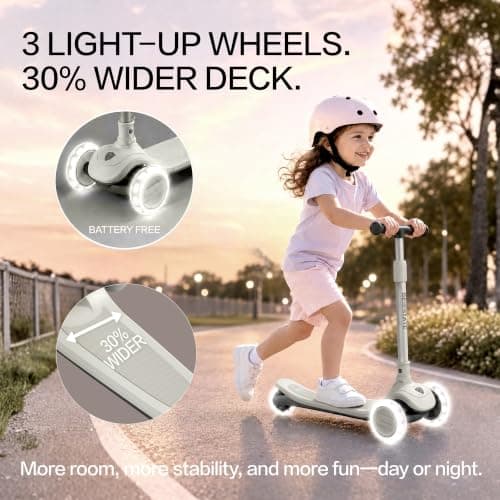 BEIESTATE 3 Wheel Scooter for Kids Ages 3-18, Up to 220 Lbs, Kids Scooter with Adjustable Lean-To-Steer Switch, Foldable, Lightweight, Wide Anti-Slip Deck, Adjustable Height Handlebar, Light-Up Wheels - Thumbnail 6
