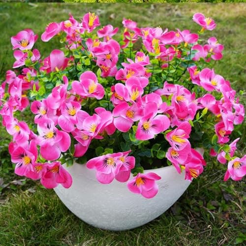 trytuny Artificial Flowers for Outdoor, Realistic Faux Plants for Outside Indoor Porch Patio Window Box Planter Home Decor (12pcs - Rose red) - Image 1