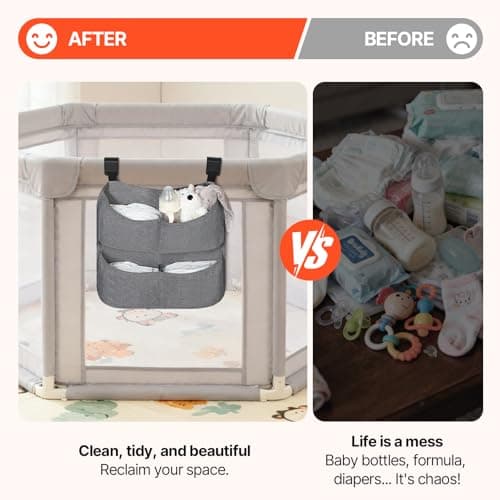 cutebeams Hanging Diaper Caddy for Crib, Diaper Organizer for Changing Table, Bassinet, Stroller, Playpen accessories – Large Capacity Baby Diaper Caddy Organizer with 4 Deep Pockets - Thumbnail 4