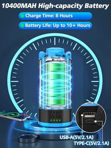 T-SUNiceM Rechargeable Camping Light with Metal Stand, Freestanding Portable Work Light with 4 LED Heads, Magnetic Work Light Waterproof for Outdoor Emergency, Flashlight with Detachable Tripod - Thumbnail 5