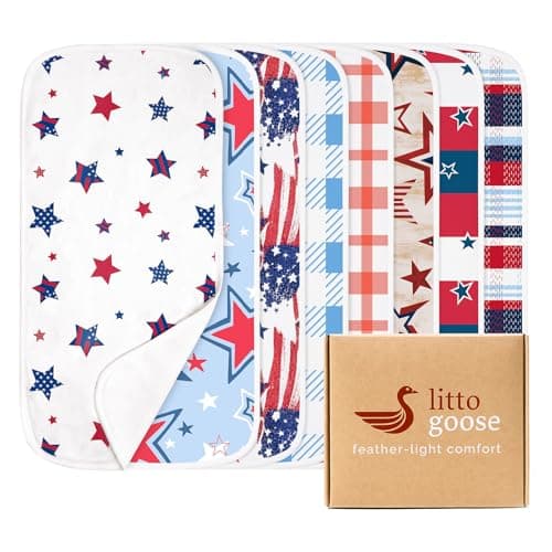 littogoose Premium Waterproof Baby Burp Cloths 8 Pack, Extra Large 13" x 26" Soft Absorbent Burping Cloths for Newborn Infant, Patriotic 4th of July Baby Essentials(Classic Stars) - Image 1