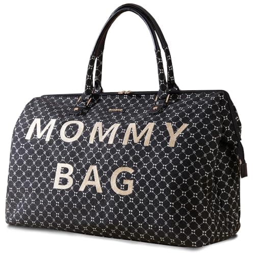 SUNVENO Large Diaper Bag Tote, Mommy Weekender Hospital Bag for Mom & Baby, Travel Diaper Duffle with 2 Pouches, Changing Pad & Luggage Sleeve, Water-Resistant, Black - Image 1