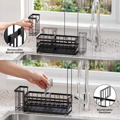Sponge Holder for Kitchen Sink – Rustproof Stainless Steel with Detachable Drainboard, Brush Rack & Towel Bar | Compact, Non-Slip Design for Countertop Bathroom - Thumbnail 6