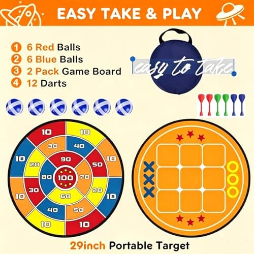 2-in-1 Kids Dart Board Set- Sticky Tic Tac Toe Game & Portable Score Target, 2 Different Boards for Double Fun, Indoor Outdoor Games for Boys Girls Age 8-12 - Thumbnail 6