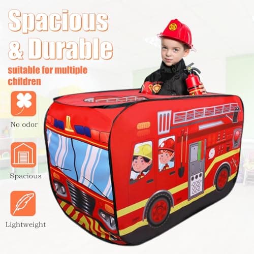 Cecailin Pop Up Tent for Kids.Fire Truck Play Tent Role Play Firefighter Tent.Large, Easy to Organize.Birthday Gift for Girls & Boys.Can Be Played with by 2-3 Kids.for Toddler - Indoor & Outdoor, Red - Thumbnail 5