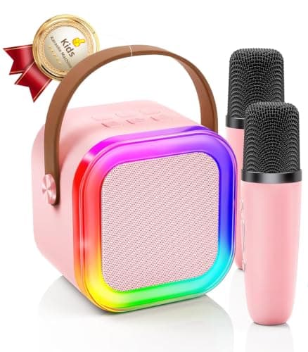 Kinglucky Mini Karaoke Machine for Kids, Top Birthday Gift Pick for Girls Ages 3, 4, 5, 6, 7, 8, 9, 10, 11, 12 Years Old, Kids' Personal Video Players Accessories with 2 Mics Singing Present Toy, Pink - Image 1
