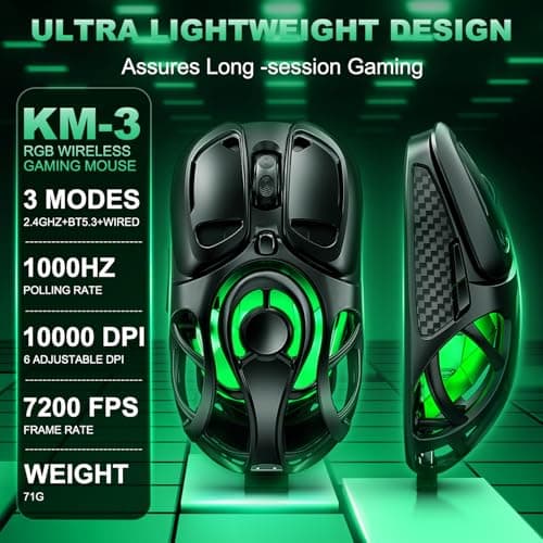 YPBDAN Wireless Gaming Mouse, Tri-Mode 2.4G/USB-C/Bluetooth 5.3 RGB Wireless Mouse, 10000 DPI, 60Hrs Battery, Ultra-Light Ergonomic Design, Rechargeable Computer Mice Compatible with PC Mac Laptop - Thumbnail 2