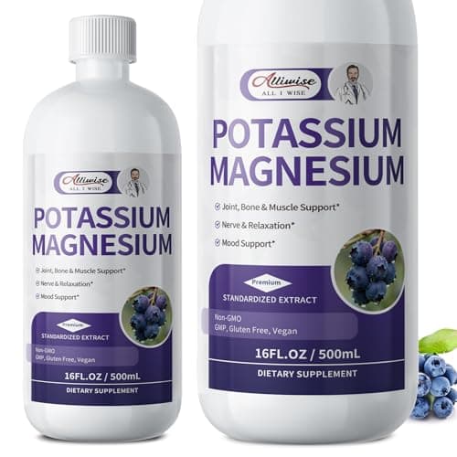 Potassium Magnesium Supplement Liquid-High Absorption Calm Magnesium&Potassium Drops Sugar-Free Plus Ginger,Turmeric,Black Pepper for Muscle,Leg Cramps,Bone & Energy & Immune Support - 16 Fl oz