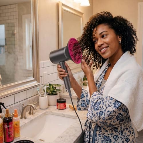 BABONIR Hair Dryer with Diffuser for Women, 1875W Fast Drying Ionic Blow Dryer for Home Use, Lightweight Foldable Hairdryer with Concentrator Nozzle, 3 Heat 2 Speed Settings, Gray - Thumbnail 2