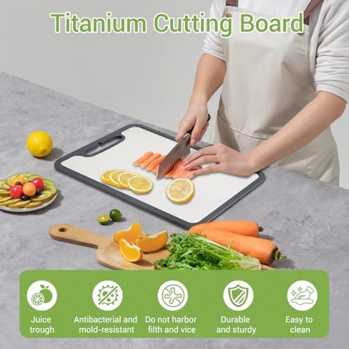 Titanium Cutting Boards for Kitchen & Camping,Metal Cutting Board,Silicone Edge for Non-Slip & Non-Cut,Built-in Handle,Long Lasting,Stain Resistant,Rust Resistant, Small(11.41''×7.87'') - Thumbnail 2