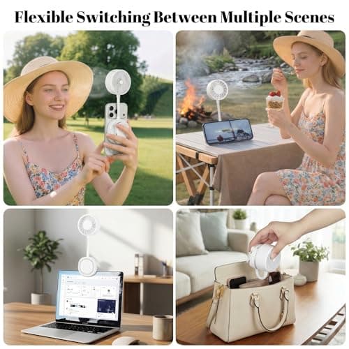 Magnetic Phone Clip Fan, Portable USB Rechargeable Personal Fan with 360° Flexible Gooseneck, 3 Speed Adjustable & Ultra-Wide Airflow, for iPhone, Stroller, Office, Desktop & Outdoor Travel (White) - Thumbnail 4