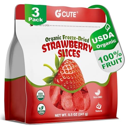 Organic Freeze Dried Strawberries Sliced, Pack of 3 (8.5 Oz Bags) | 100% Natural Dehydrated Fruit | Dry Strawberry Slices | No Sugar & Additives | Healthy Snack & Topping for Beverages or Recipes | Non-GMO, Vegan - Image 1