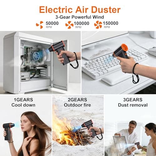 JUFINX F32MAX Compressed Air Duster-150,000RPM Super Power Electric Air Duster and Vacuum Cleaner & Bag Vacuum Sealer 3-in-1，for PC Keyboard Cleaning, Car Interior Cleaning. - Thumbnail 5
