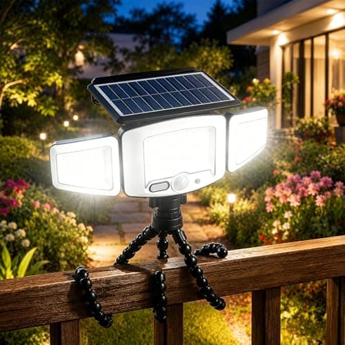 Solar Outdoor Lights Motion Sensor 3 Heads with Flexible Octopus Tripod 360°, 231 LED Solar Security Light 1200LM, 3 Modes, IP65 Waterproof Outdoor Flood Light for Yard, Fence, Camping, Garden, Deck