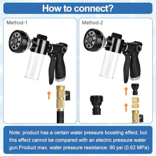 EVILTO Garden Hose Nozzle, High Pressure Hose Spray Nozzle 8 Way Spray Pattern One-Touch Sprayer for Watering Plants, Lawn, Patio, Car Wash, Cleaning，Showering Pet - Thumbnail 6