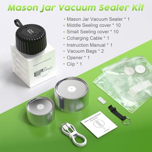 Mason Jar Vacuum Sealer, Food Saver Vacuum Sealer Machine(Lids Included) for Wide, Regular Mouth Mason Jars, Portable Automatic Canning Machine For Kitchen Food Storage(Black) - Thumbnail 6