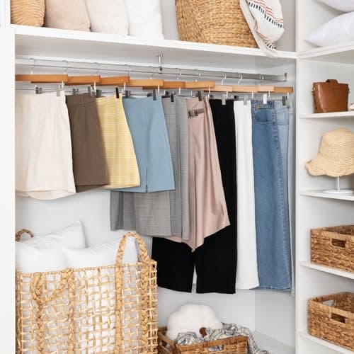 StorageWorks Pants Hangers with Clips, Wooden Clothes Hanger for Skirts, Jeans, Shorts, 10 Pack - Thumbnail 6