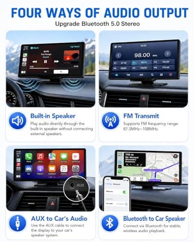 10.26" Apple Carplay Screen for Car, Wireless Portable Car Play & Android Auto HD Touch Screen, 4K Dash Cam, 1080P Backup Camera, Bluetooth 5.0, FM/Mirror Link/GPS Navigation, for All Vehicles - Thumbnail 6