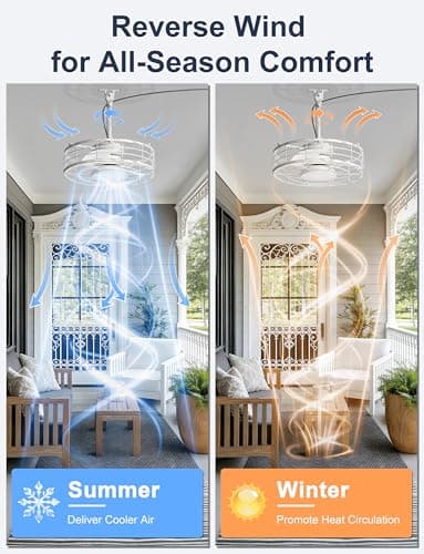 Phylluz Outdoor Ceiling Fan with Lights - 16'' Antique White Distressed Wet Rated Gazebo Fan Remote/APP Control, Caged Hanging Fan Plug and Play for Covered Patio Porch - Thumbnail 6