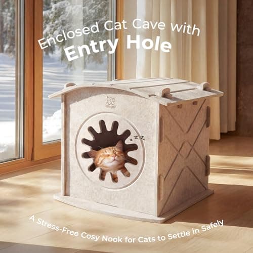 Apasiri Cat Houses for Indoor Cats: Felt Cat House Cave Cathouse, Scratch-Resistant Warm Insulated Covered, Hideaway Tent for Anxiety Relief Gift - Thumbnail 6