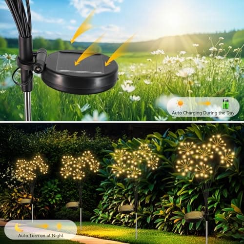 Slyuexu Solar Garden Lights 2 Pack Waterproof Swaying Starburst Light Solar Outdoor Lights for Yard Patio Walkway Pathway Party Wedding Decoration, Unique Gifts for Women, Warm White - Thumbnail 5