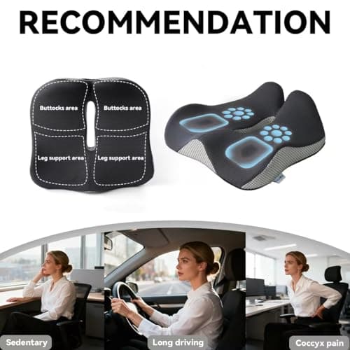 Bangkee 18x16 Inch Grey and Black Memory Foam Seat Cushion for Office Chair, Car Seat and Travel, Contoured Chair Pad with Removable Cover, Non-Slip Bottom and Carry Handle - Thumbnail 5