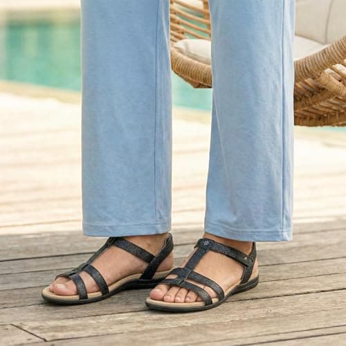 Rihero Women's Orthopedic Flat Sandals with Arch Support Comfortable Dressy Casual Walking Orthotic Flat Sandals Black Emboss Size 8.5 - Thumbnail 2