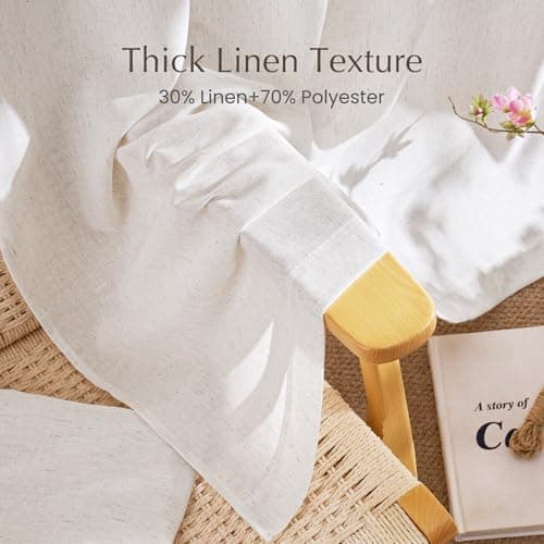 NICETOWN Cream Linen Doorway Curtains 80 inches Long, Rod Pocket & Back Tab Thick Flax Blend Semi Sheer Privacy with Light Filtering Window Treatments for Bedroom, W55 x L80, 2 Panels - Thumbnail 5