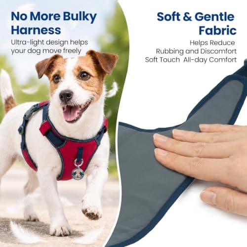 Escape-Proof No Pull Dog Harness for Medium Dogs, Lightweight Adjustable Vest with Front & Back Clip, Pocket & Reflective Soft Fabric for Safe Walking & Running with ID Tag, Red - Thumbnail 6