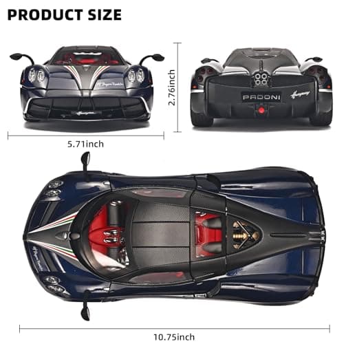RZAPE Car Toys for Boys 1 18 Scale Diecast Cars Compatible for Pagani Huayra Dinastia Model Car Kits Collection,Metal Pull Back Cars with Light and Sound,Toy Cars for Boys Age 4-7（Blue） - Thumbnail 2