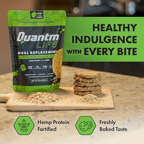 Quantm Life Cookie Mix, Gluten Free, Plant-Based Meal Replacement Plan with Hemp Protein, Rich in Fiber, Low in Sugar, No Preservatives or Artificial Sweeteners, 18 oz, 6 Pack 1-Month Supply - Thumbnail 2