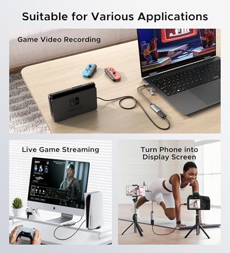WARRKY Video Capture Card, 2-in-1 USB 3.0 USB A/C HDMI Capture Device, 4K Input 1080P 60FPS Low Latency Game Capture Card for Streaming & Recording, Compatible with PS5, Nintendo Switch, Xbox, PC, Mac - Thumbnail 5