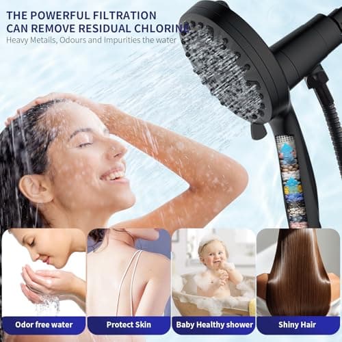 Magnetic Handheld Shower Head with Filter， High Pressure 10-Spray-Mode Detachable Shower Head with 60-Inch Hose, Powerful Hand Held Shower Head for Low Water Pressure（Matte Black） - Thumbnail 2