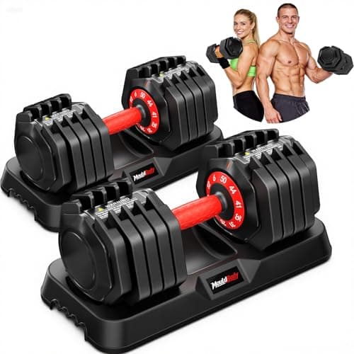Mouldbody Adjustable Dumbbell Set Pair 50 lb, Adjustable Dumbbells 10-in-1 Free Weight Set, 1-Second Dial Weight Adjustment,Space-Saving Design with Storage Base, Home Gym Strength Training Equipment