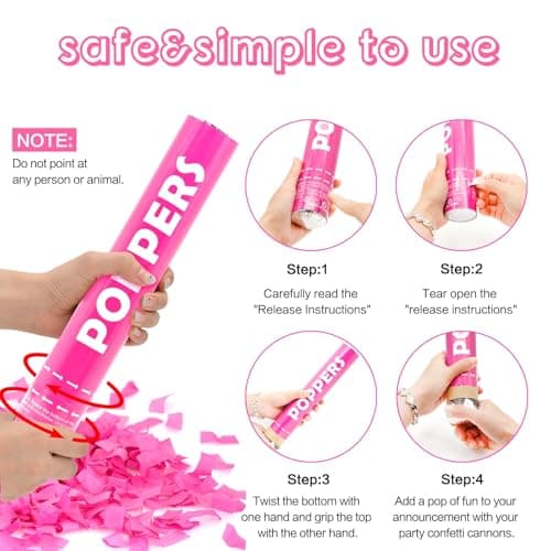 Confetti Cannon Pink 12 Pack Biodegradable Handheld Confetti Party Poppers for Weddings, Gender Reveals, Birthdays & Celebrations 12-Inch Twist Confetti Shooters for Party Fun - Thumbnail 3