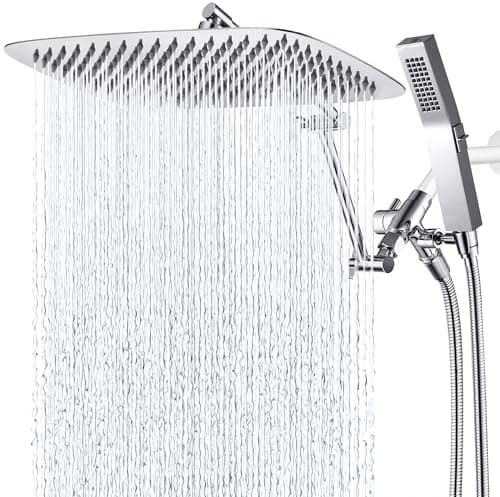 G-Promise All Metal 14 Inches Rainfall Shower Head with Handheld Spray Combo, 3 Settings Diverter, Adjustable Extension Arm with Lock Joints, 71 Inches Stainless Steel Hose (Chrome)