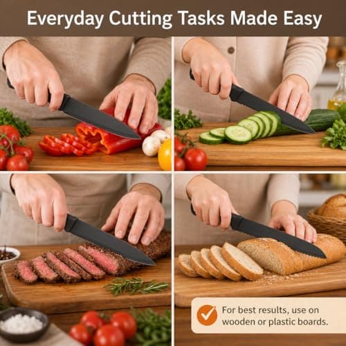 Small Knife Block Set, Modern Kitchen Knife Scissors with Universal Round Holder, Home Apartment New Kitchen Essentials, Space Saving, Dishwasher Safe(Black, 7PCS) - Thumbnail 4