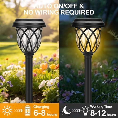 ruhotili Solar Lights Outdoor 12 Pack Solar Garden Lights Waterproof IP65 Solar Landscape Lights Solar Pathway Lights for Patio, Yard, Driveway Decoration (Warm White - Thumbnail 5