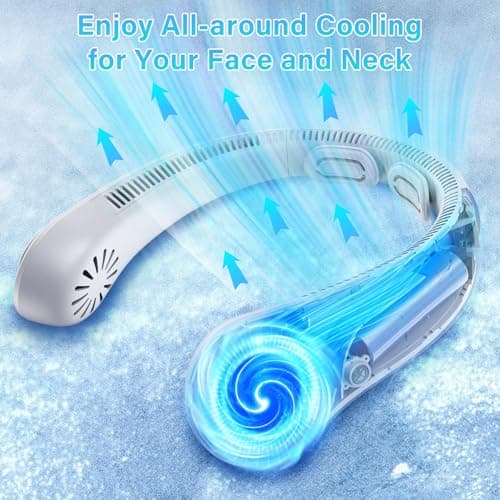 Portable Neck Fan Rechargeable, 5 Speeds, Lightweight, Long Lasting, Battery Operated All-Around Cooling Quiet Personal Fans for Travel Camping Cooling Essentials, Birthday Gifts for Women Men Mom Dad - Thumbnail 4
