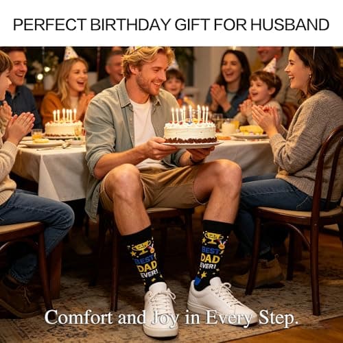 Funny Dad Socks Gift for Father’s Day, Best Dad Ever Novelty Mens Dress Socks, Seamless Cotton Crazy Socks for Dad - Thumbnail 4