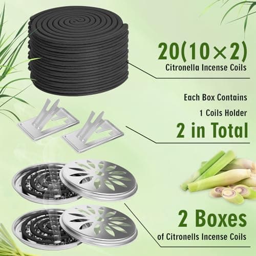 SCENTORINI Citronella Coils, 20 PCS Citronella Incense with 2 Coil Holder, Burn to 8-10 Hours, Suitable for Summer Home Outdoor, Camping, Pool Side, Patio, Porches, Farms, Courtyards - Thumbnail 2