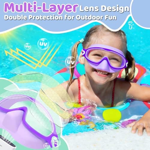 Vvinca Kids Swim Goggles 2 Pack with Nose Cover and Attached Earplugs, Wide View Anti-Fog/UV Swimming Goggles for Age 3-12 Boys Girls, No Leak Pool Water Clear Swimming Goggle for Youth Toddler - Thumbnail 6