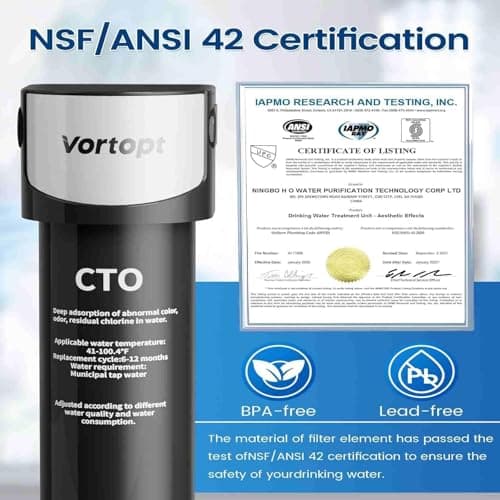 Vortopt 28000 Gallons Under-Sink & Countertop Filtration,Kitchen Sink Water Filter,NSF/ANSI 42 Certified Under Sink Filter System,Reduces PFOA/PFOS/Chlorine,Direct Connect,Black,Q5-C2. - Thumbnail 2