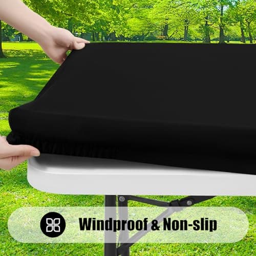 Smiry 6 Pack Rectangle Picnic Table Cloth, Waterproof Elastic Fitted Tablecloths, Washable Polyester Rectangular Patio Table Cover for Camping, Indoor and Outdoor (Black, 30"x72") - Thumbnail 2