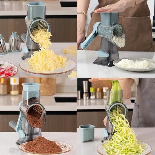 KalraMay Cheese Grater,Rotary Cheese Grater with Handle, Multifunctional Rotary Cheese Shredder Effortlessly Grates Cheese, Vegetables, and Fruits (Blue) - Thumbnail 5