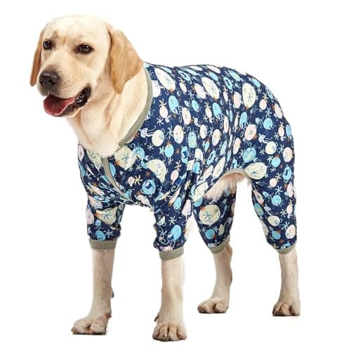 LovinPet Giant Dog Pajamas, Jellyfish and Starfish Deep Sea Print, Clothes for Dogs, Lightweight Pullover Large Puppy Pajamas, Large Breed Full Coverage Dog Jammies, Pet PJ's, 3XL