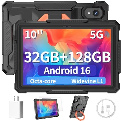 SCREENOVATE Tablet 10 Inch Android 16 Tablet, 32GB RAM 128GB ROM, 1TB Expansion, Octa-core, Large Capacity Battery, 5MP + 8MP Dual Camera, 5G/2.4G WiFi, Bluetooth 5.0, GPS, Drop-Proof Case