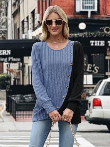 Womens Sweaters Hoodie Chocolate Brown Fall Clothing Going Out Tops for Women Trendy Cowgirl Outfits Dusty Blue X-Large - Thumbnail 5